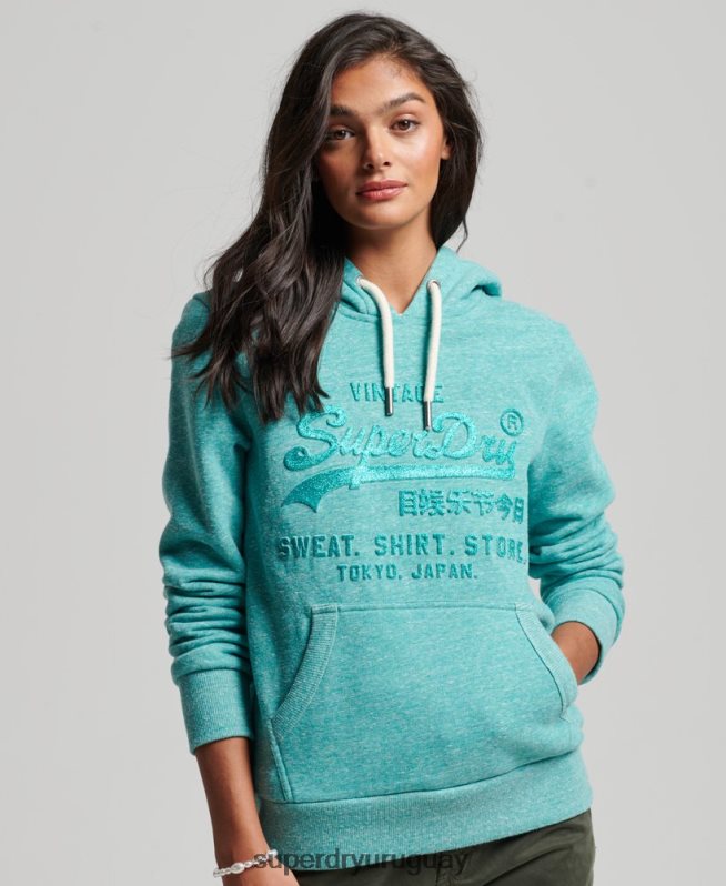 uy Superdry mujer sudadera con capucha y logo gráfico en relieve verde DT2N8Z3419 ropa