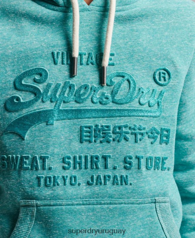 uy Superdry mujer sudadera con capucha y logo gráfico en relieve verde DT2N8Z3419 ropa
