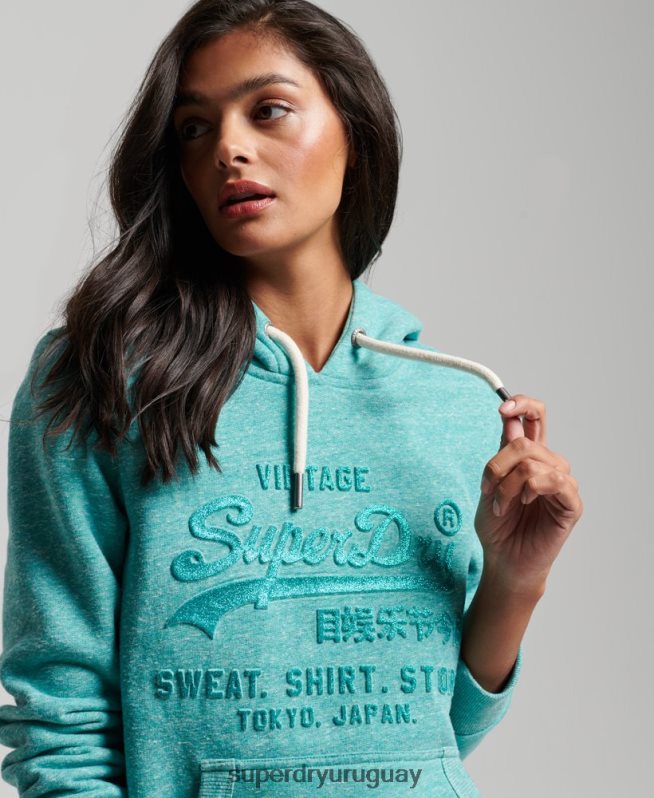 uy Superdry mujer sudadera con capucha y logo gráfico en relieve verde DT2N8Z3419 ropa
