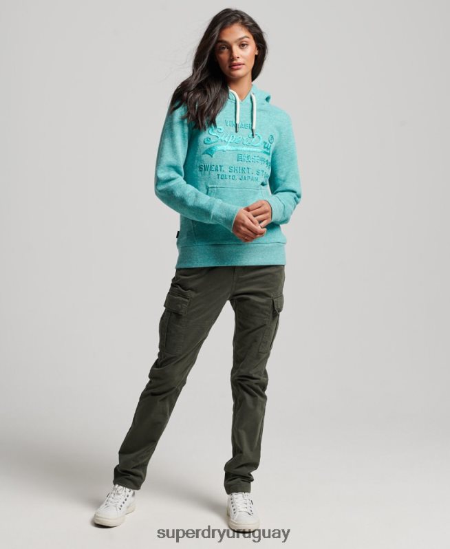 uy Superdry mujer sudadera con capucha y logo gráfico en relieve verde DT2N8Z3419 ropa