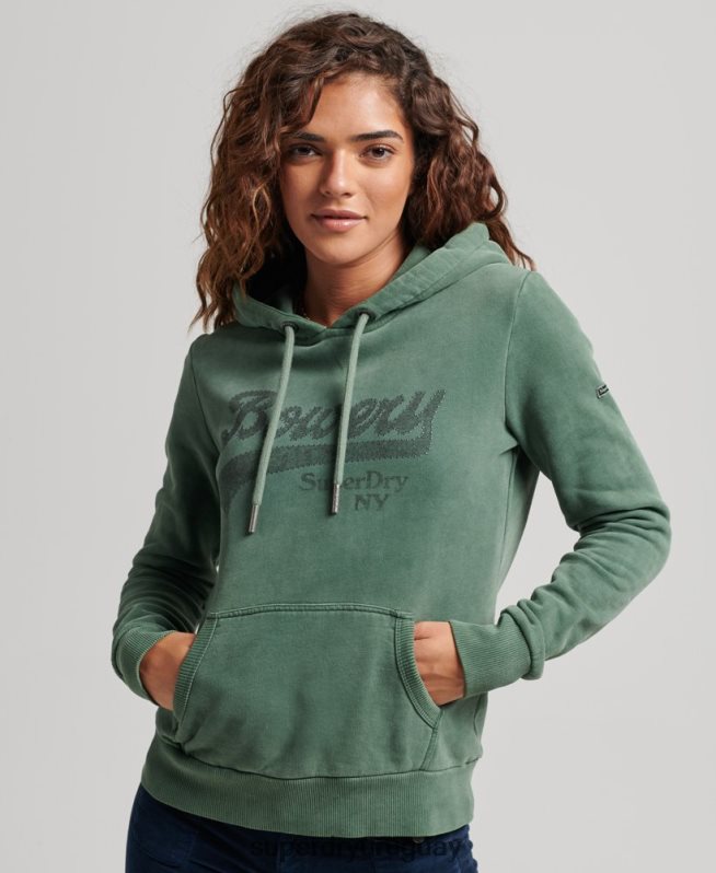 uy Superdry mujer sudadera con capucha y logo gráfico verde DT2N8Z6074 ropa