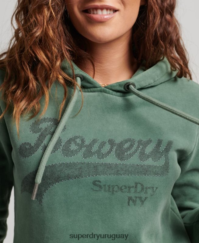 uy Superdry mujer sudadera con capucha y logo gráfico verde DT2N8Z6074 ropa