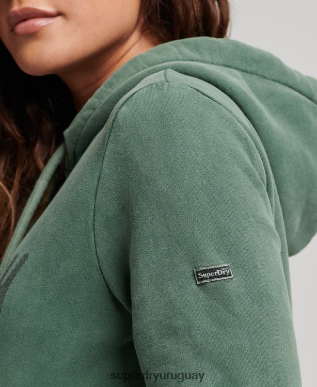 uy Superdry mujer sudadera con capucha y logo gráfico verde DT2N8Z6074 ropa