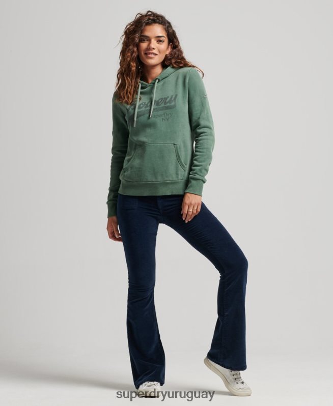 uy Superdry mujer sudadera con capucha y logo gráfico verde DT2N8Z6074 ropa