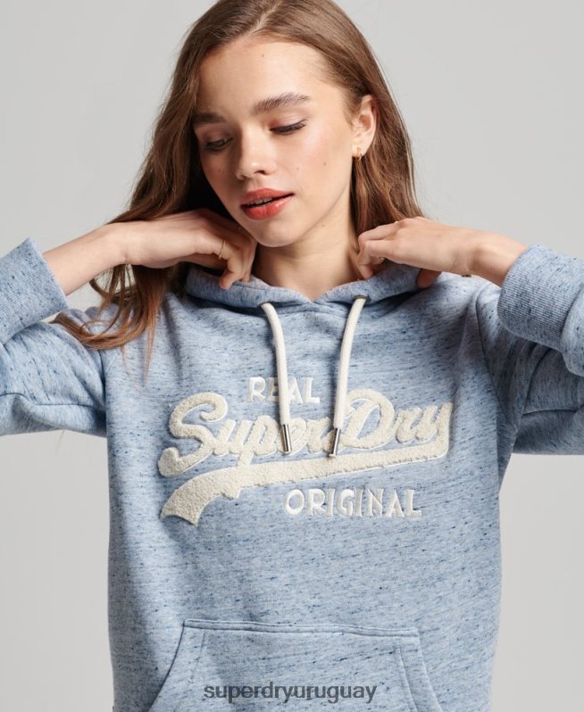 uy Superdry mujer sudadera con capucha y logo vintage azul claro DT2N8Z2320 ropa