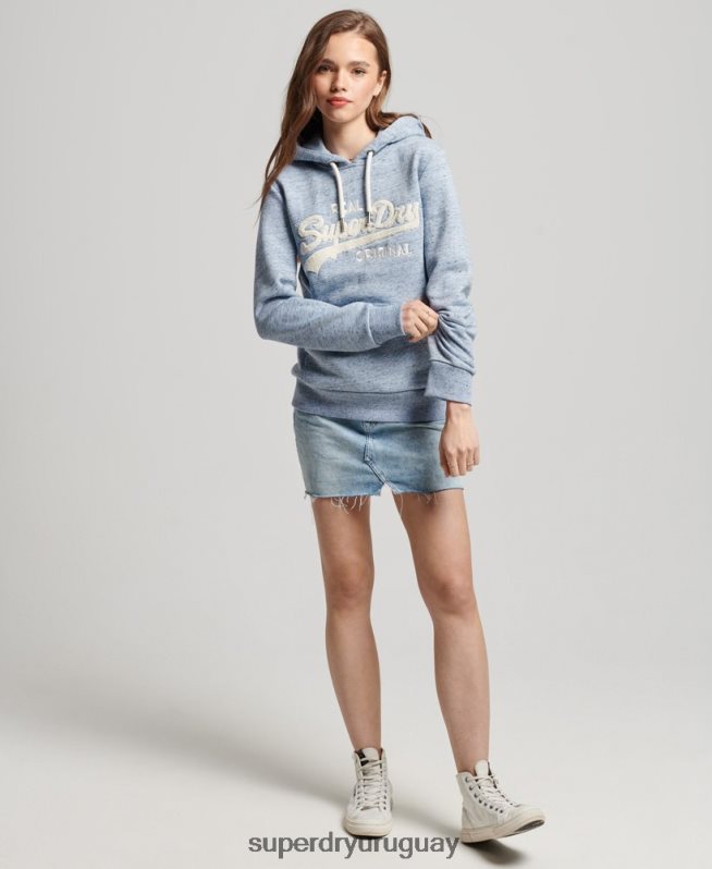 uy Superdry mujer sudadera con capucha y logo vintage azul claro DT2N8Z2320 ropa