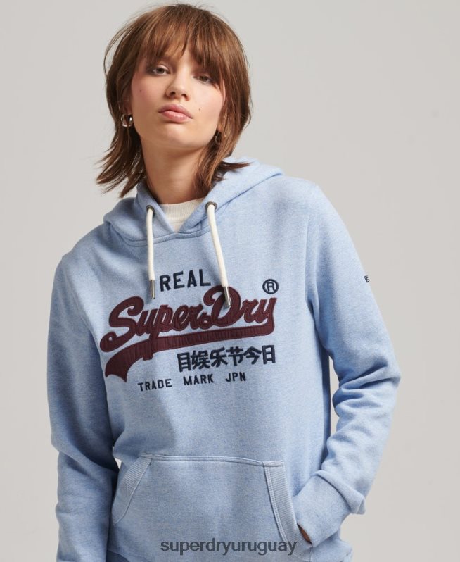 uy Superdry mujer sudadera con capucha y logo vintage azul claro DT2N8Z3397 ropa