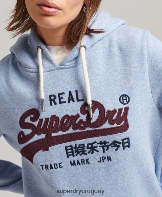 uy Superdry mujer sudadera con capucha y logo vintage azul claro DT2N8Z3397 ropa