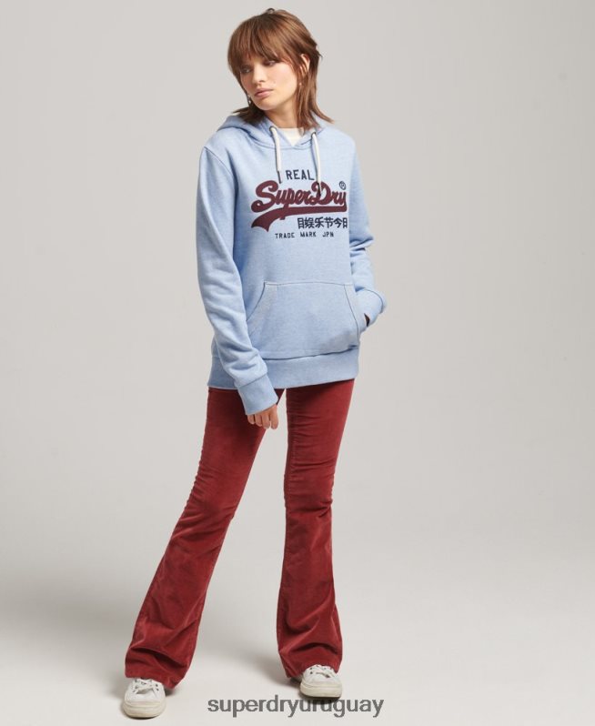 uy Superdry mujer sudadera con capucha y logo vintage azul claro DT2N8Z3397 ropa