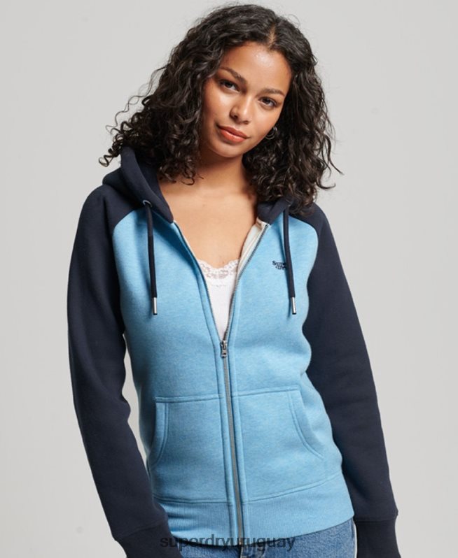 uy Superdry mujer sudadera con capucha y logo vintage bordado azul DT2N8Z3387 ropa