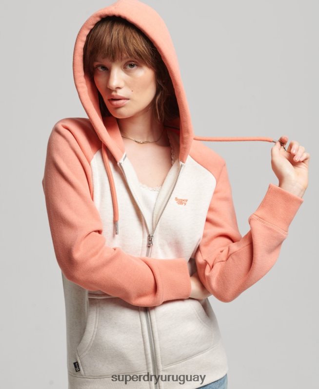 uy Superdry mujer sudadera con capucha y logo vintage bordado coral DT2N8Z3339 ropa