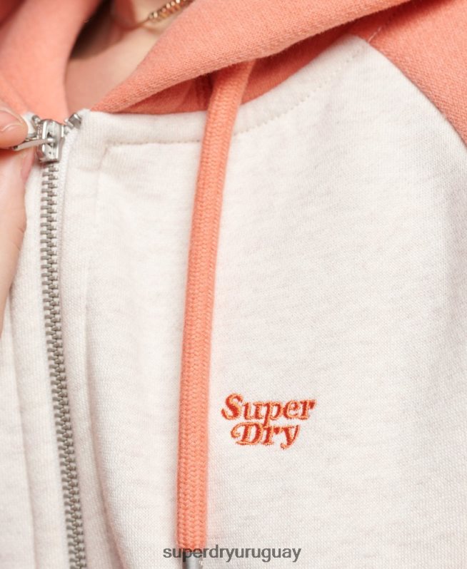 uy Superdry mujer sudadera con capucha y logo vintage bordado coral DT2N8Z3339 ropa