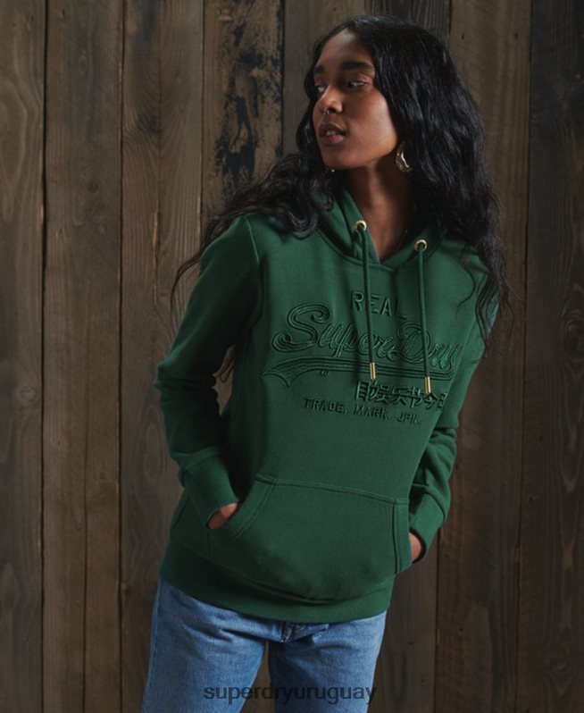 uy Superdry mujer sudadera con capucha y logo vintage bordado verde DT2N8Z6183 ropa