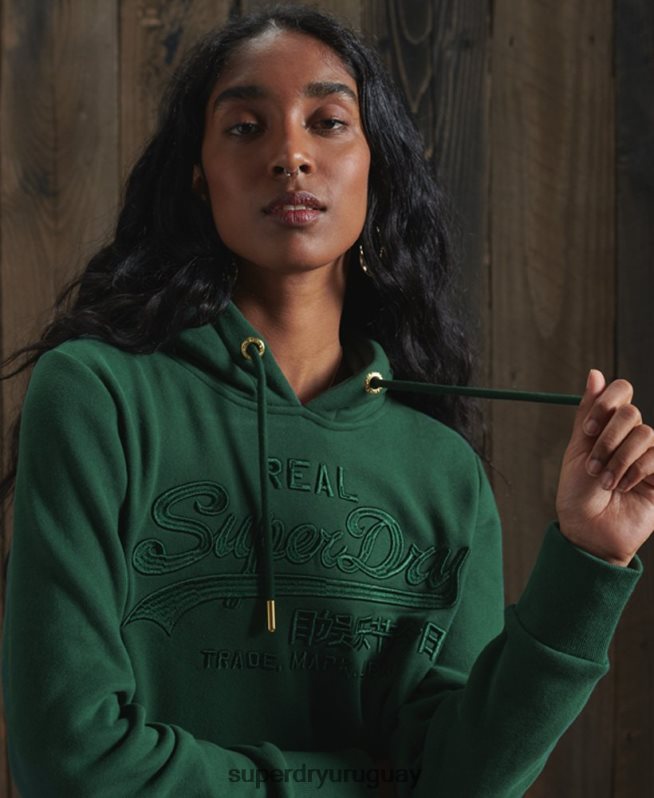 uy Superdry mujer sudadera con capucha y logo vintage bordado verde DT2N8Z6183 ropa