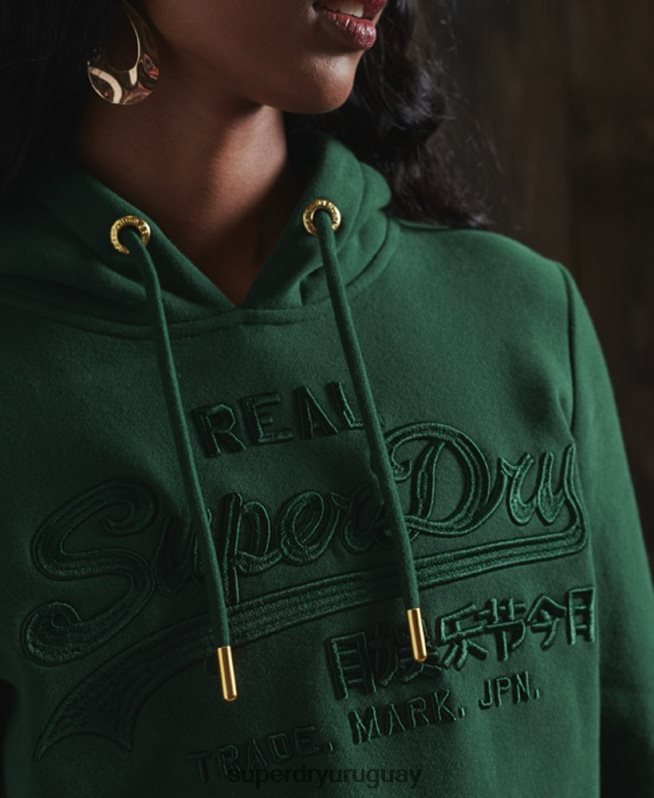 uy Superdry mujer sudadera con capucha y logo vintage bordado verde DT2N8Z6183 ropa
