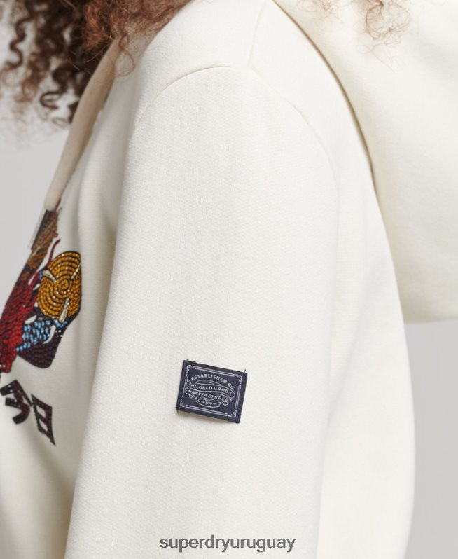 uy Superdry mujer sudadera con capucha y logo vintage con strass crema DT2N8Z6083 ropa