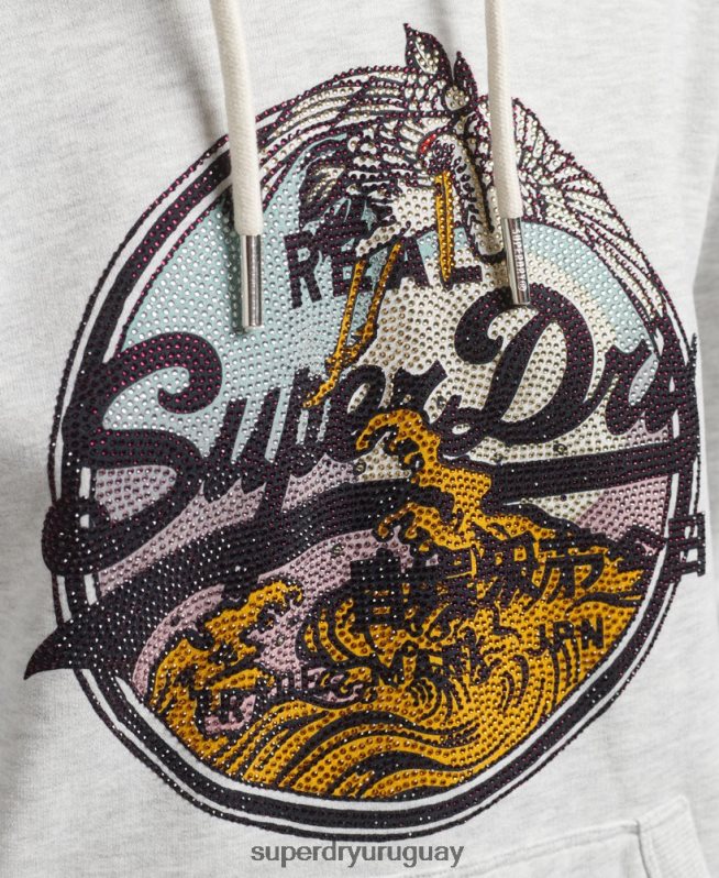 uy Superdry mujer sudadera con capucha y logo vintage con strass gris claro DT2N8Z5863 ropa