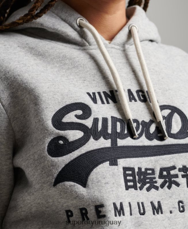 uy Superdry mujer sudadera con capucha y logo vintage gris DT2N8Z2317 ropa