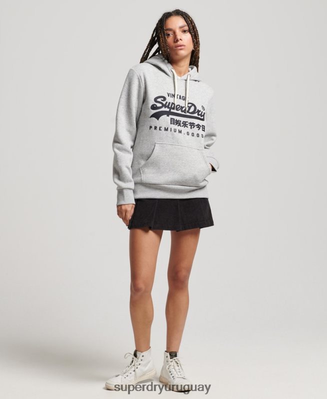 uy Superdry mujer sudadera con capucha y logo vintage gris DT2N8Z2317 ropa