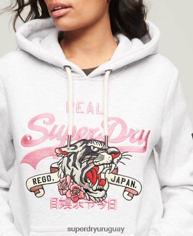 uy Superdry mujer sudadera con capucha y logo vintage gris claro DT2N8Z2108 ropa