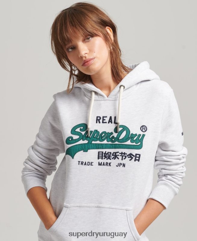 uy Superdry mujer sudadera con capucha y logo vintage gris claro DT2N8Z6152 ropa