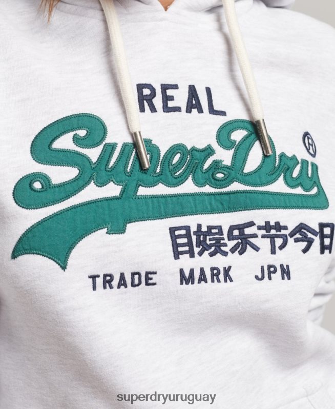 uy Superdry mujer sudadera con capucha y logo vintage gris claro DT2N8Z6152 ropa