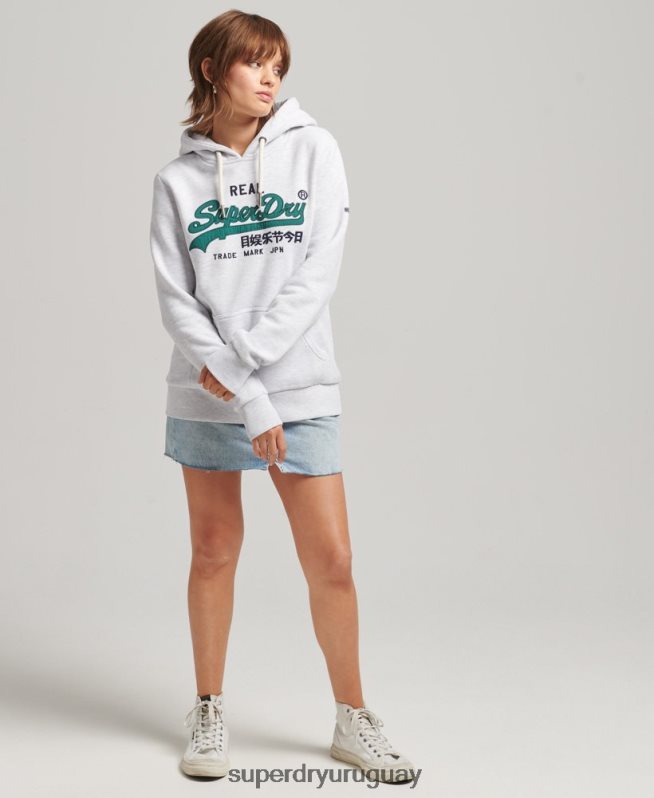 uy Superdry mujer sudadera con capucha y logo vintage gris claro DT2N8Z6152 ropa