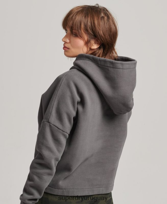 uy Superdry mujer sudadera con capucha y logo vintage gris oscuro DT2N8Z5764 ropa