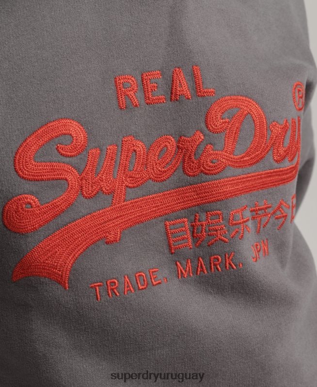uy Superdry mujer sudadera con capucha y logo vintage gris oscuro DT2N8Z5764 ropa