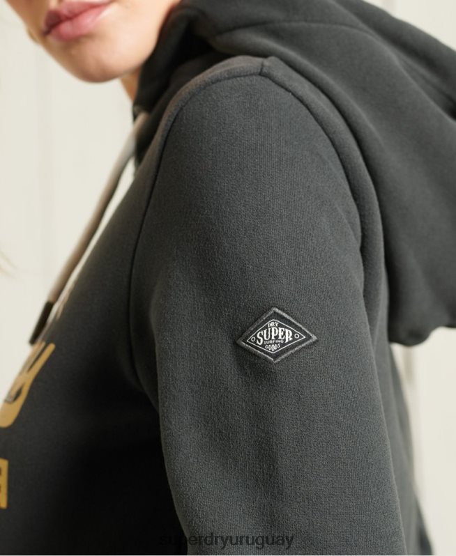 uy Superdry mujer sudadera con capucha y logo vintage gris oscuro DT2N8Z6178 ropa