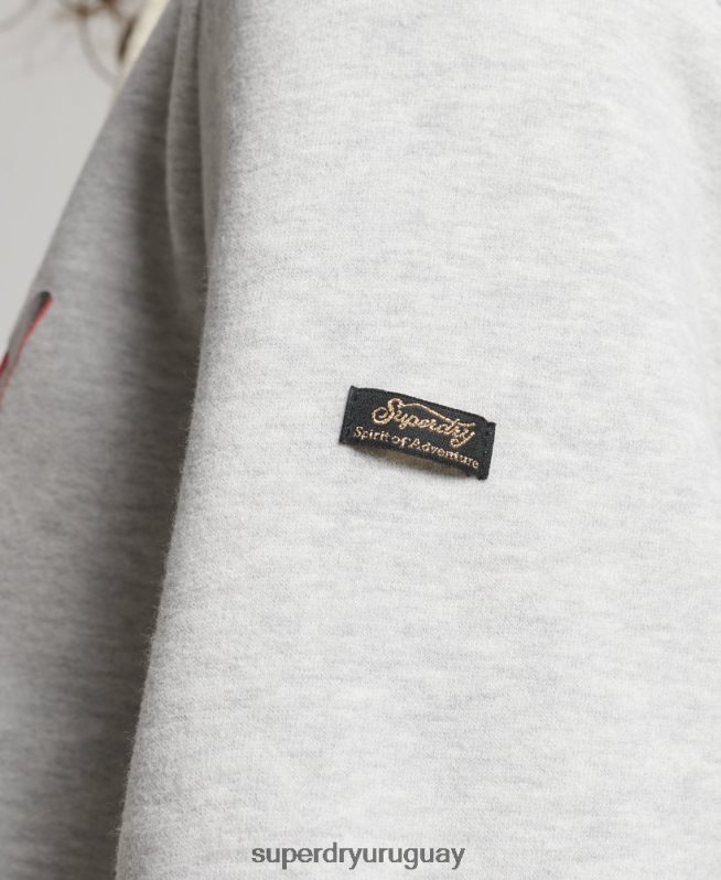 uy Superdry mujer sudadera con capucha y logo vintage japonés gris claro DT2N8Z3389 ropa