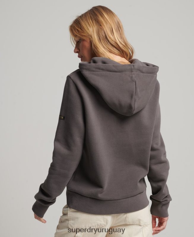 uy Superdry mujer sudadera con capucha y logo vintage japonés gris oscuro DT2N8Z3306 ropa