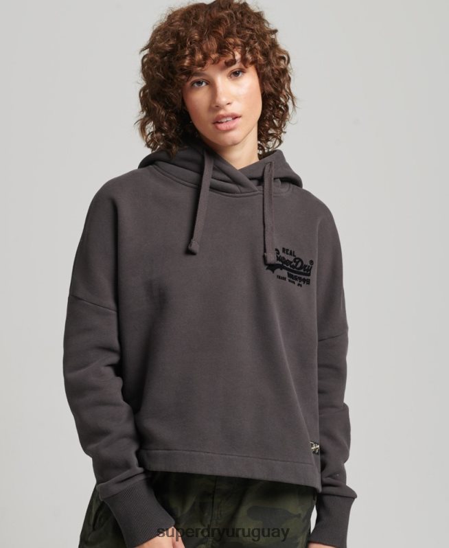 uy Superdry mujer sudadera con capucha y logo vintage marrón DT2N8Z6067 ropa