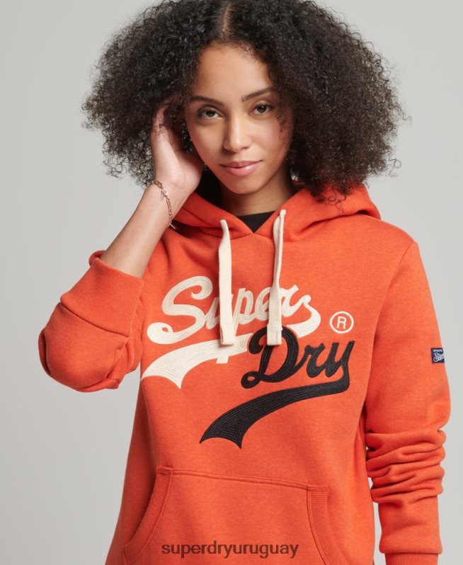 uy Superdry mujer sudadera con capucha y logo vintage naranja DT2N8Z3502 ropa