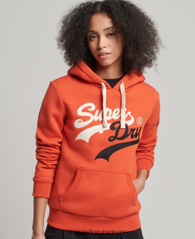 uy Superdry mujer sudadera con capucha y logo vintage naranja DT2N8Z3502 ropa