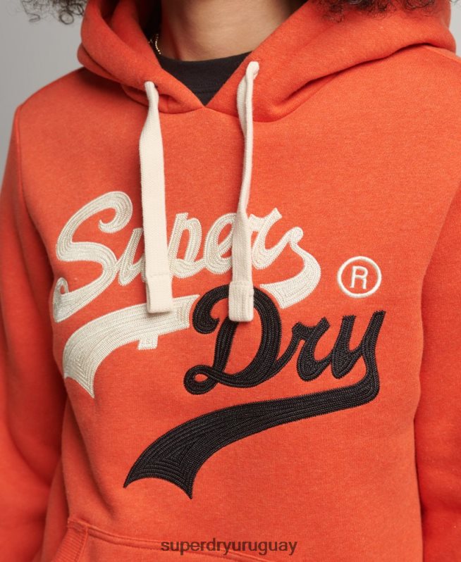 uy Superdry mujer sudadera con capucha y logo vintage naranja DT2N8Z3502 ropa