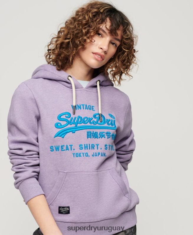 uy Superdry mujer sudadera con capucha y logo vintage neón púrpura DT2N8Z3282 ropa