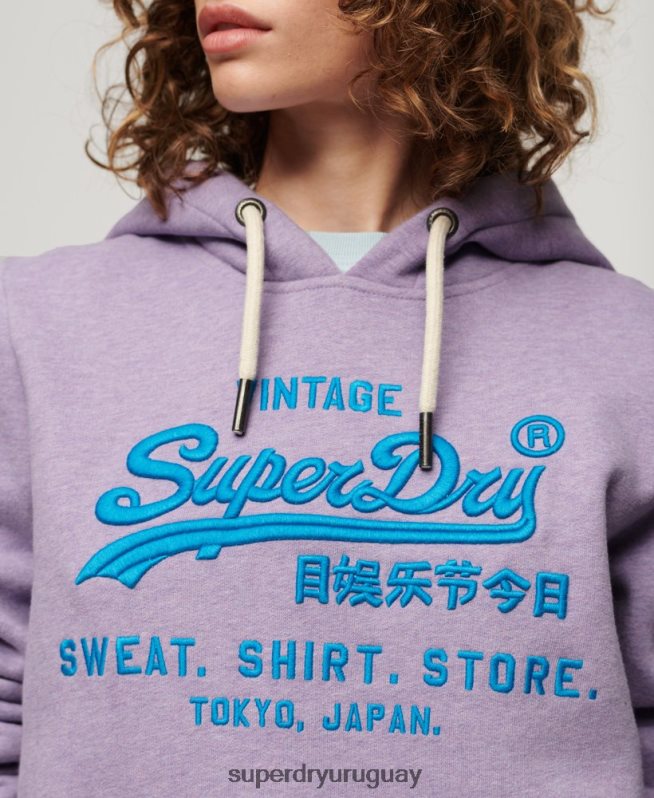 uy Superdry mujer sudadera con capucha y logo vintage neón púrpura DT2N8Z3282 ropa