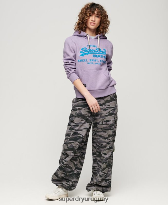 uy Superdry mujer sudadera con capucha y logo vintage neón púrpura DT2N8Z3282 ropa