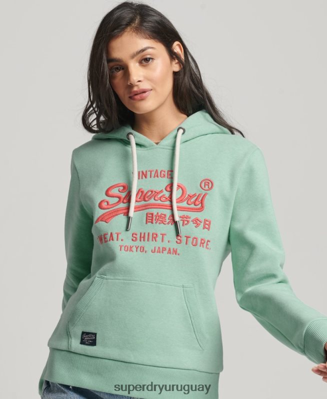 uy Superdry mujer sudadera con capucha y logo vintage neón verde DT2N8Z3334 ropa