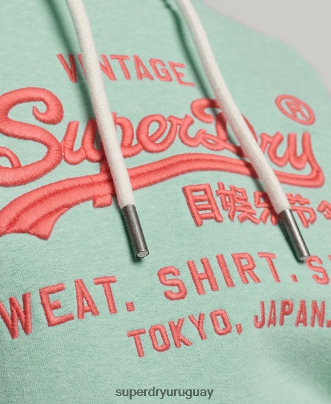 uy Superdry mujer sudadera con capucha y logo vintage neón verde DT2N8Z3334 ropa