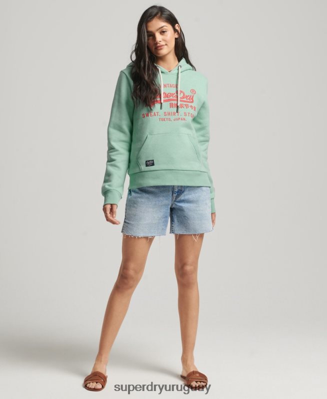 uy Superdry mujer sudadera con capucha y logo vintage neón verde DT2N8Z3334 ropa