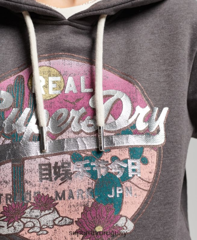 uy Superdry mujer sudadera con capucha y logo vintage negro DT2N8Z3440 ropa