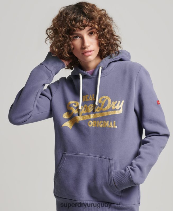 uy Superdry mujer sudadera con capucha y logo vintage púrpura DT2N8Z3322 ropa