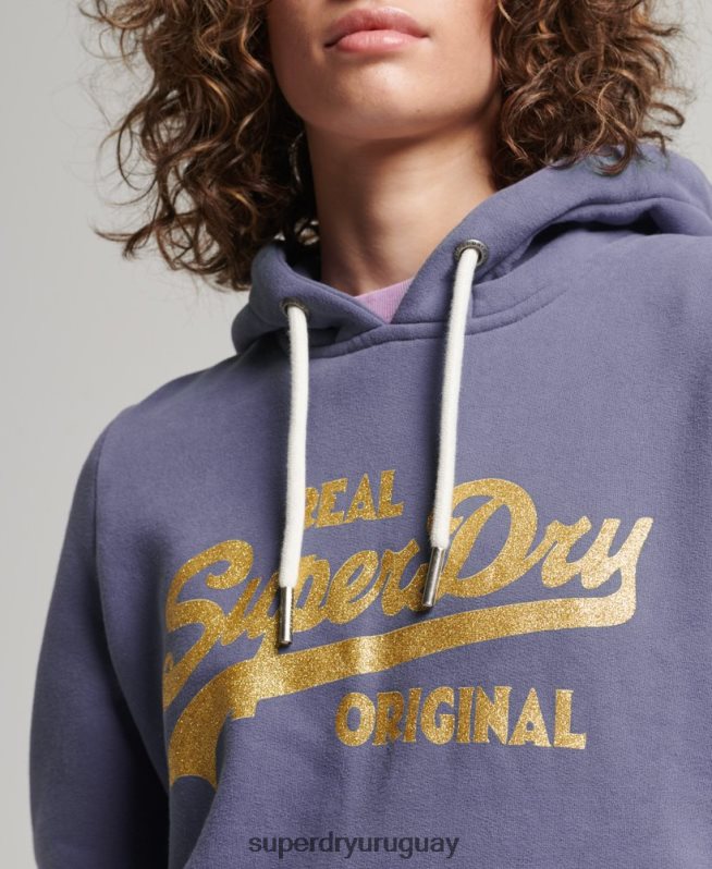 uy Superdry mujer sudadera con capucha y logo vintage púrpura DT2N8Z3322 ropa
