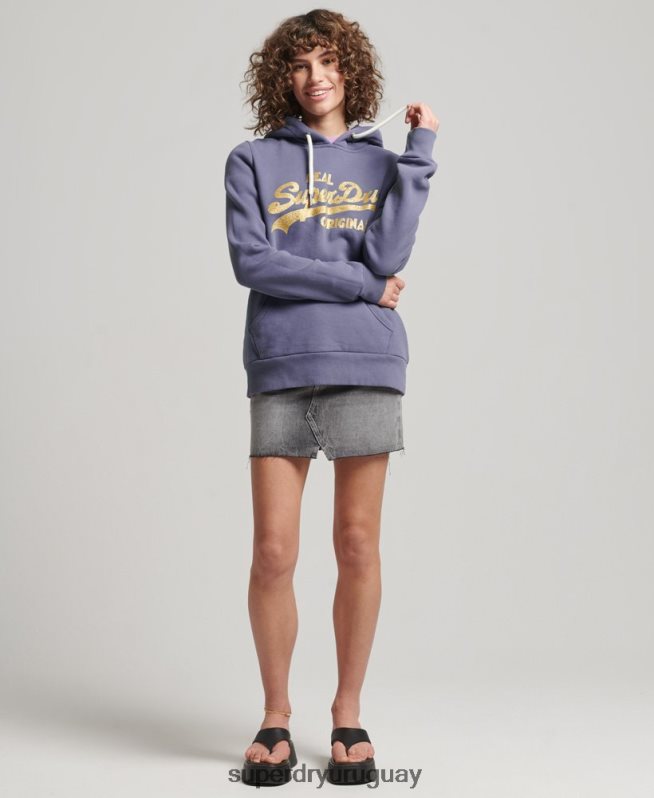 uy Superdry mujer sudadera con capucha y logo vintage púrpura DT2N8Z3322 ropa