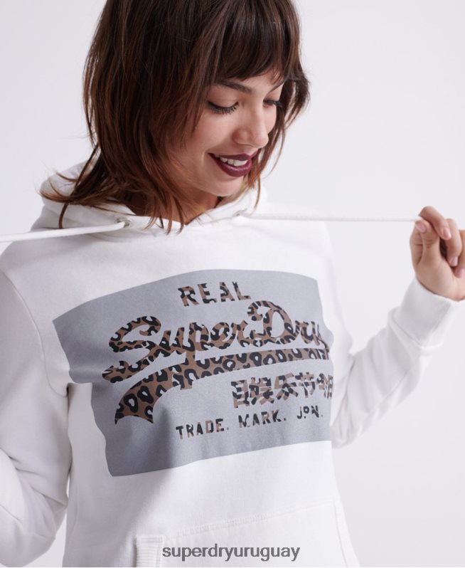 uy Superdry mujer sudadera con capucha y logo vintage reflectante crema DT2N8Z3511 ropa