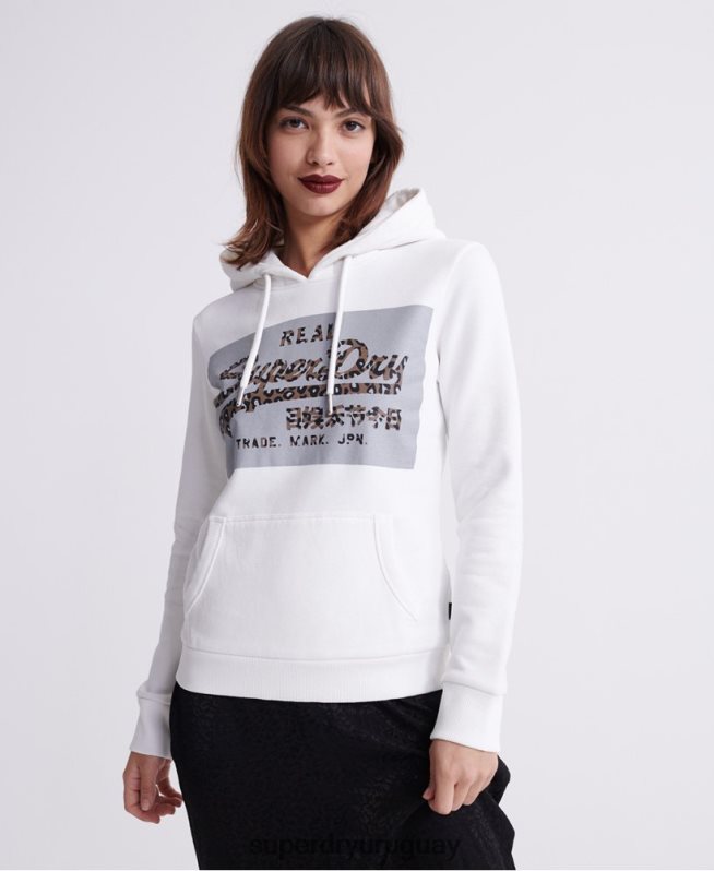 uy Superdry mujer sudadera con capucha y logo vintage reflectante crema DT2N8Z3511 ropa