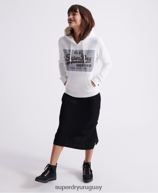 uy Superdry mujer sudadera con capucha y logo vintage reflectante crema DT2N8Z3511 ropa