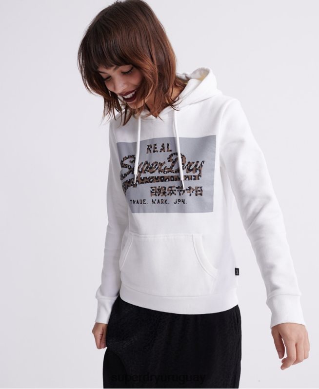 uy Superdry mujer sudadera con capucha y logo vintage reflectante crema DT2N8Z3511 ropa